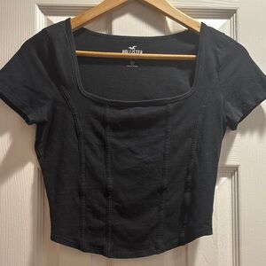 Hollister Black Cap Sleeve Fitted Crop Blouse
